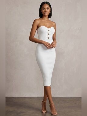 SELF-PORTRAIT

Strapless Embellished Ribbed-Knit Midi Dress